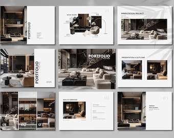 Innenarchitektur Portfolio-Vorlage, Luxus Innendesign-Vorlage, Innenarchitektur-Präsentation, Innenstimmungsboard, Canva-Vorlage