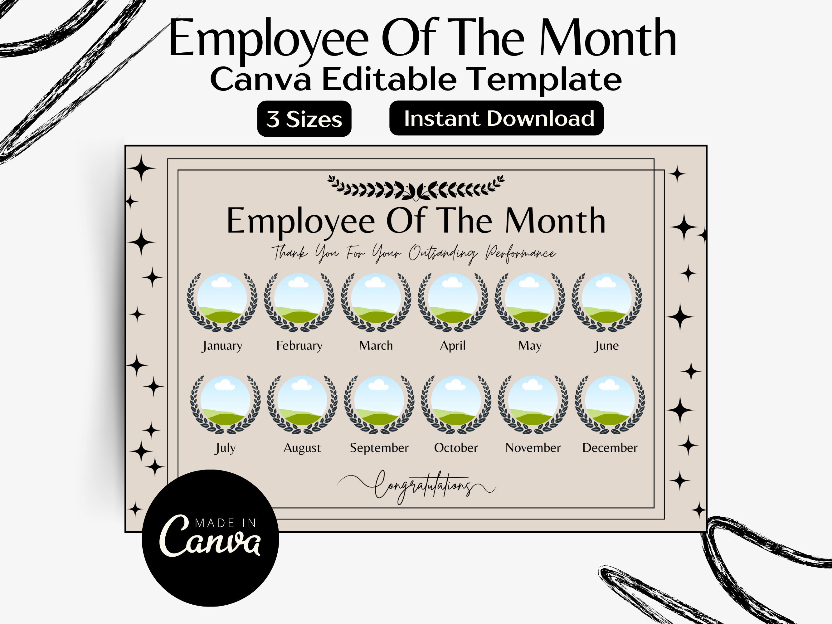 Employee of the Month Editable Template Office Certificate Employee ...