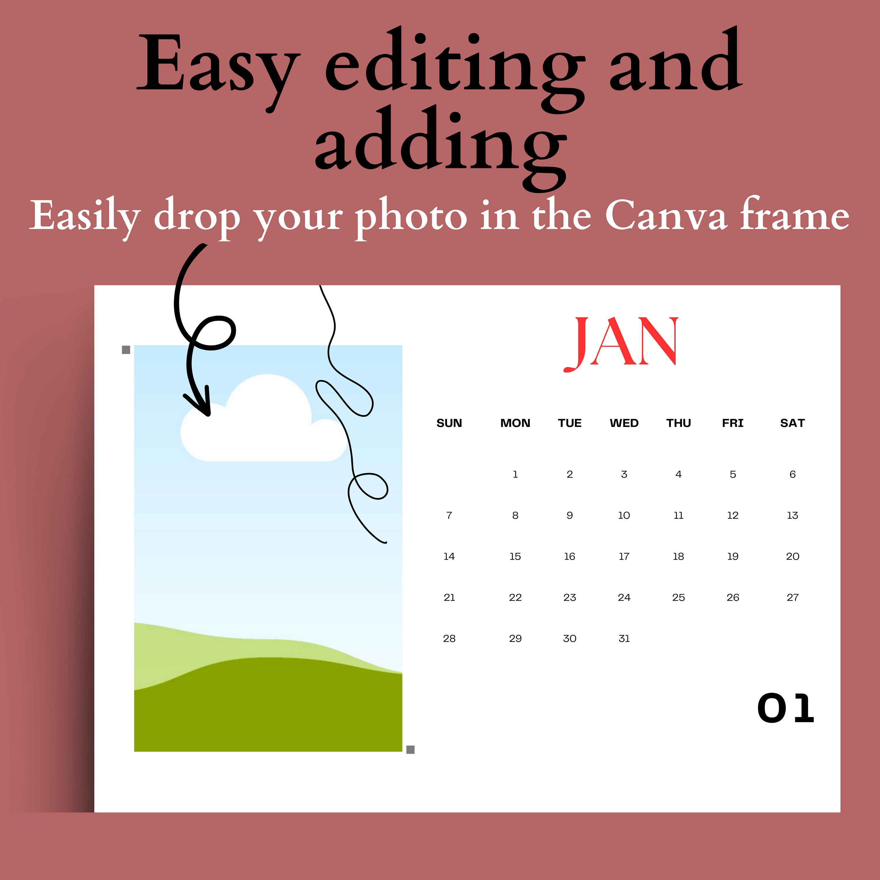 Digital Calendar Template Photo Calendar Editable Template Add - Etsy