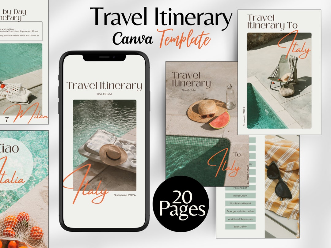 Editable Travel Itinerary Template Canva Printable Travel Guide Trip ...