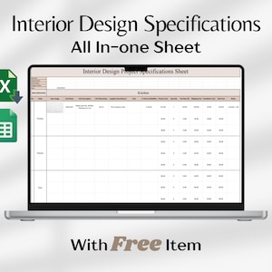 Specificatie interieurontwerp Google Spreadsheets Excel-sjabloon FFE Spreadsheet interieurontwerp Projectbeheer Budgettracker voor woningrenovatie