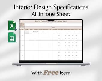 Interior Design Specification Google Sheets Excel Template FFE Interior Design Project Management Spreadsheet Home Renovation Budget Tracker