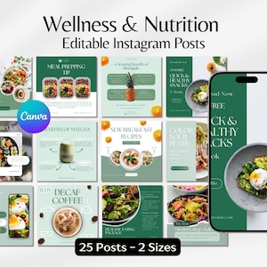 Food Instagram Posts, Nutrition Instagram Canva Template, Wellness Social Media Template, Healthy Eating Branding, Dietician Marketing