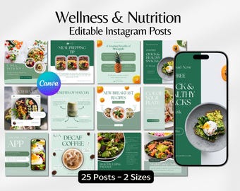 Food Instagram Posts, Nutrition Instagram Canva Template, Wellness Social Media Template, Healthy Eating Branding, Dietician Marketing