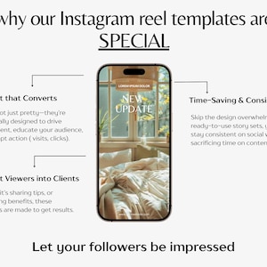 May include: An advertisement for Instagram reel templates. The text reads "why our Instagram reel templates are SPECIAL". The image includes a phone displaying a template with the words "NEW UPDATE".
