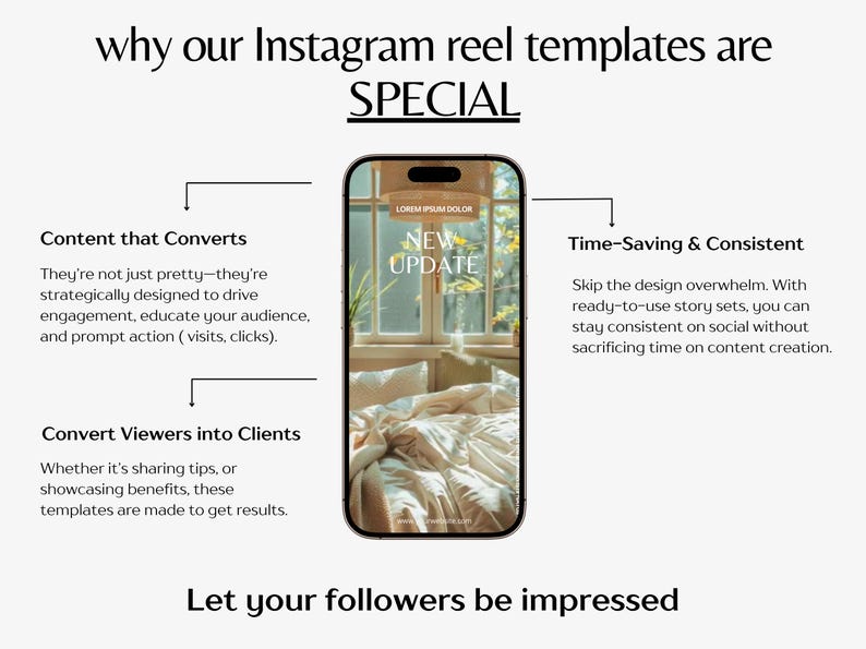 May include: An advertisement for Instagram reel templates. The text reads "why our Instagram reel templates are SPECIAL". The image includes a phone displaying a template with the words "NEW UPDATE".