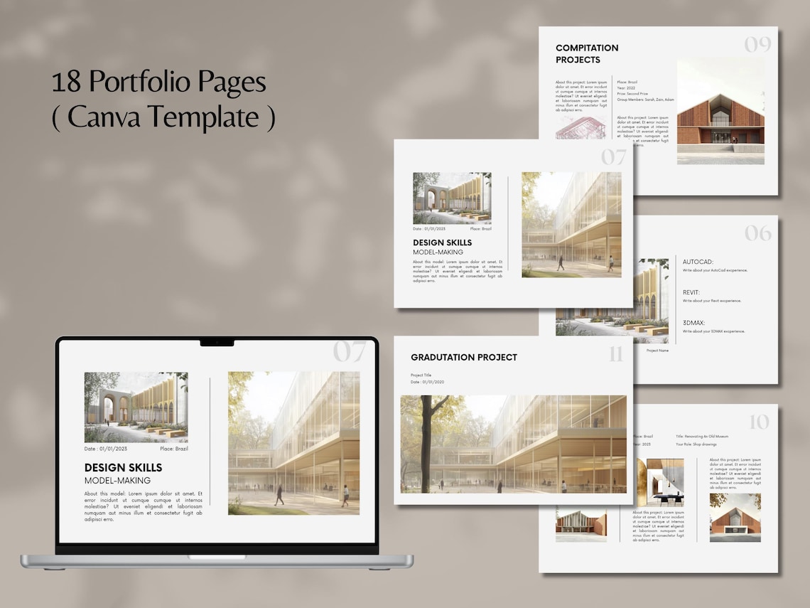 Architektur Portfolio Vorlage, Minimalistische Innenarchitektur Canva ...