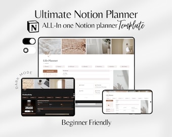 Notion Ultimate Planner, Notion Life Planner, All In One Planner, Notion Dashboard, Minimalist Notion Template, Notion Second Brain