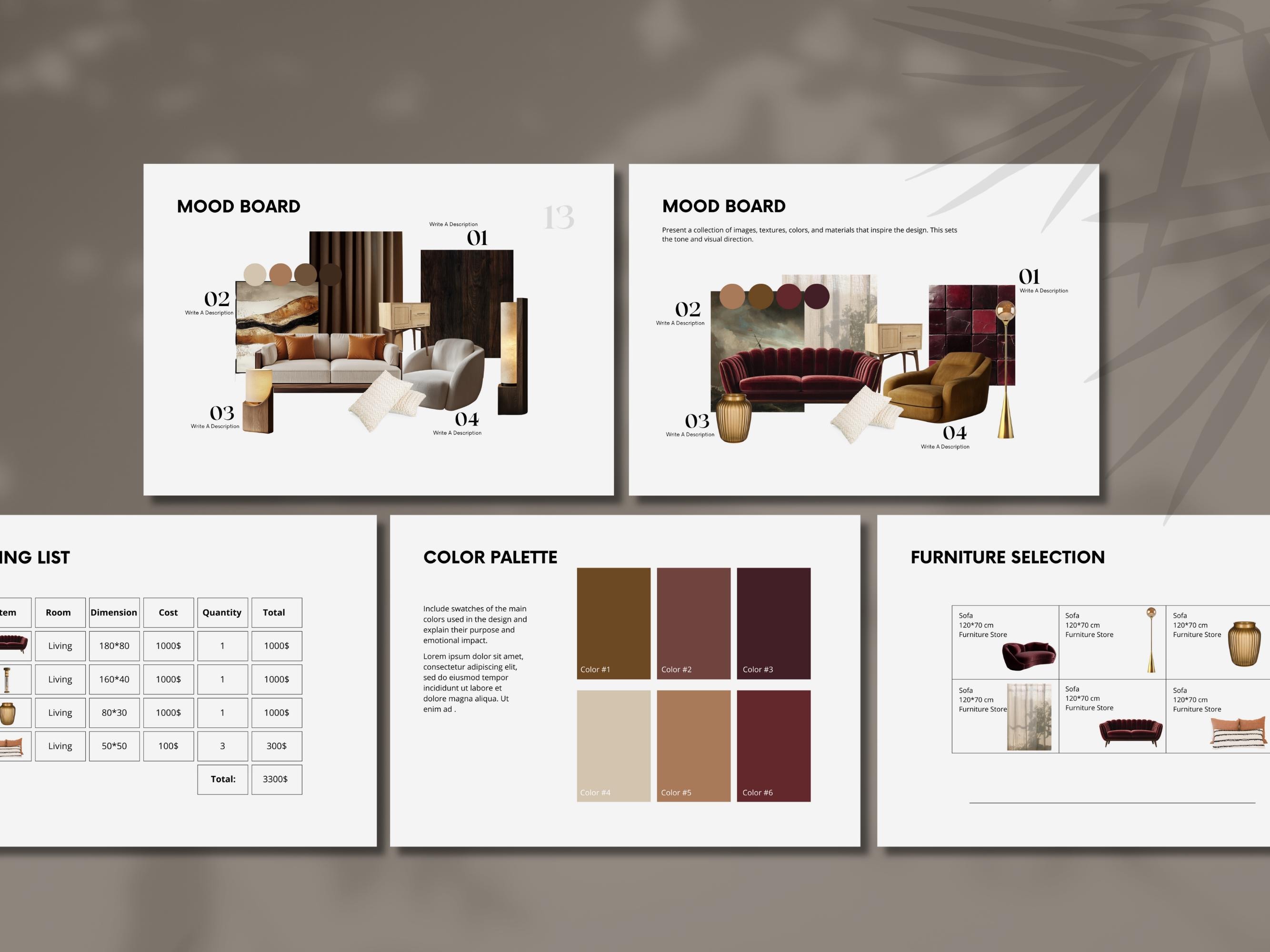 Interior Design Moodboard Template, Minimalist Interior Design Template ...