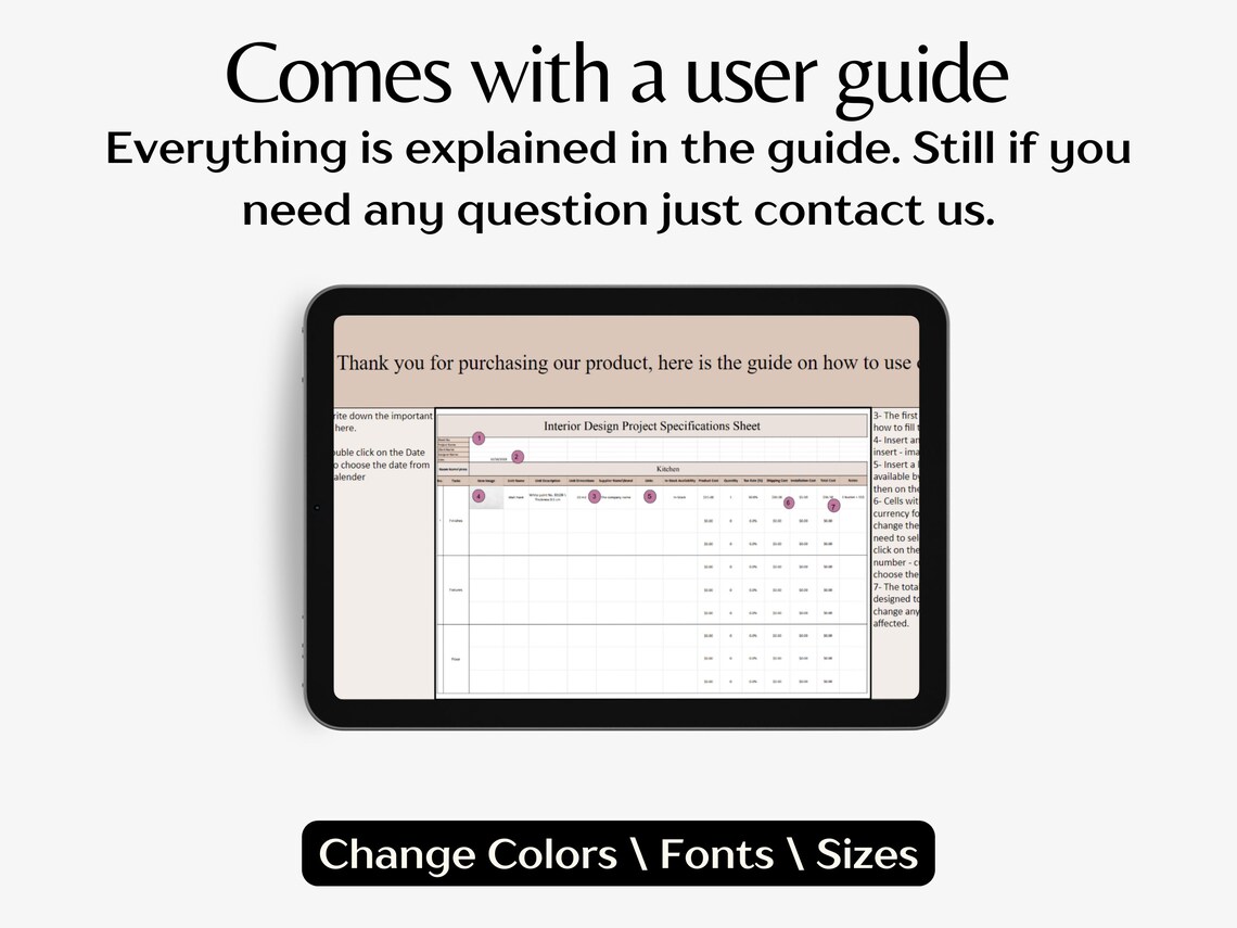 Interior Design Specification Google Sheets Excel Template FFE Interior ...