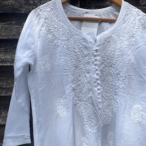 Paisley Chikankari Flowy pure cotton hand embroidered white summer kurta