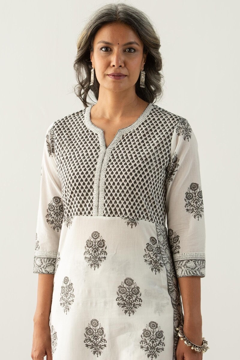 Women Yellow & White Block Print Kurta Top main image 1
