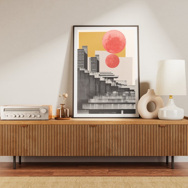 Une lune brutale Architectural Print_Moon_Cityscape_The Barbican_Wall Art_Modernism_Collage