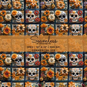 Nahtloses Halloween Muster, Digitales Papier, Halloween Dekor & Grafik, Dia de los Muertos Sugar Skull Patchwork, DIY Halloween Wallpaper Print