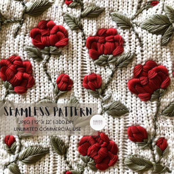 Seamless Roses | Rose Knit Pattern | 3D Texture | Repeating File | Flower Embroidery | Fabric Printing | Floral Sublimation | Roses Backdrop