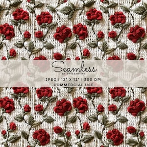 Nahtlose Rosen | Rosa Strickmuster | 3D Textur | Sich wiederholende Datei | Blumenstickerei | Stoffdruck | Blumensublimation | Rosen Kulisse