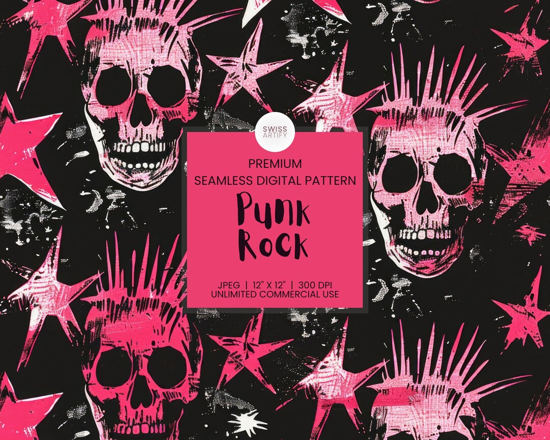 Punk Rock Seamless Pattern Digital Paper Modern Pattern Repeating File ...