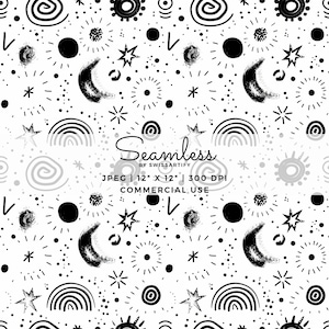 Black and White Minimalistic Seamless Doodle Digital Paper - Abstract and Simple Patterns for Backgrounds and Scrapbooking