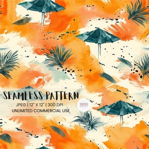 Tropisches nahtloses Muster | Orangefarbenes Digitales Papier | Sommerfest | Strand Vibes | Urlaub Sublimation | Stoffdruck | Modernes Design