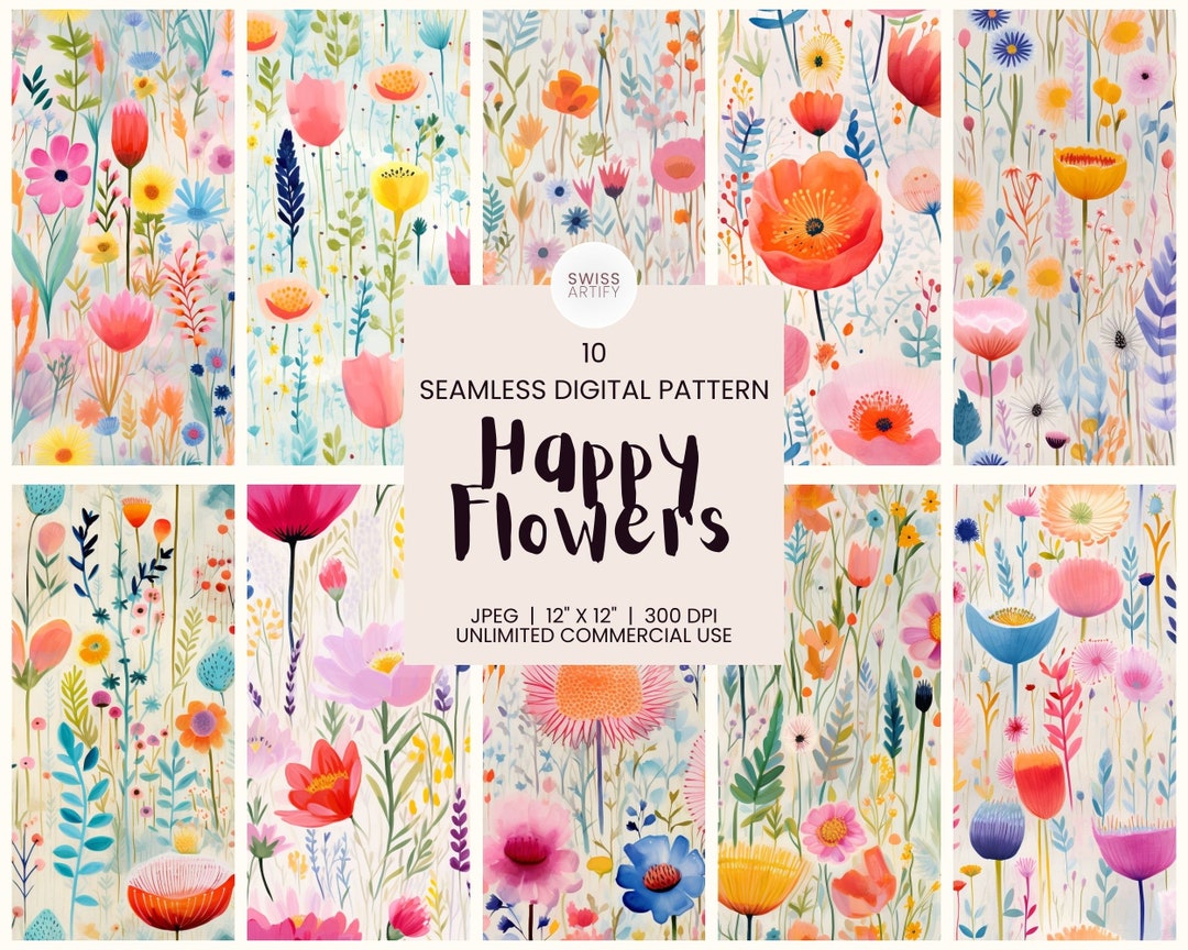 Flowers Digital Paper | Boho Flower Patterns Pack | Seamless Floral ...