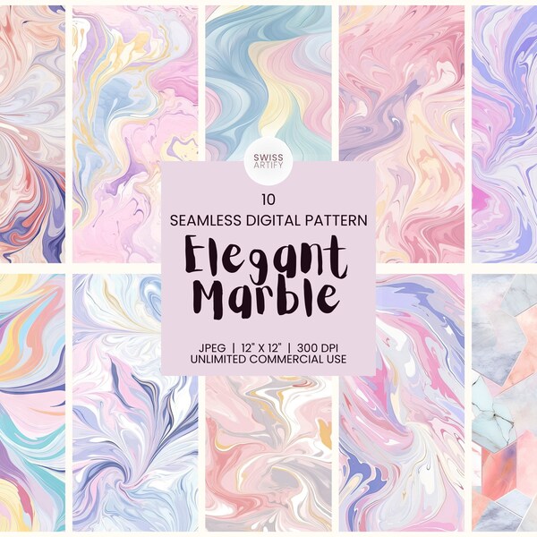 Marble Digital Paper - Seamless Pastel Watercolor Textures Printable Patterns for Commercial Use, Instant Download