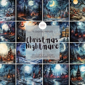 Halloween Digital Backdrops | 20 Landscape Scenes | Dark Christmas Backgrounds | Spooky Season Decor | Printable Sublimation | Haunted Scene