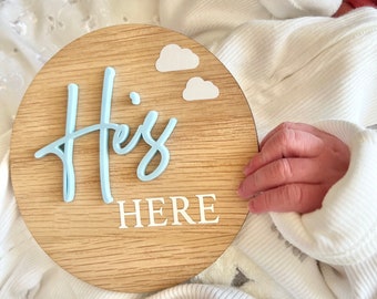 Double Sided Announcement Plaque, He&#39;s Here, She&#39;s Here Plaque, It&#39;s a Girl, It&#39;s a Boy, Birth Announcement, Baby Arrival Sign, Hello World