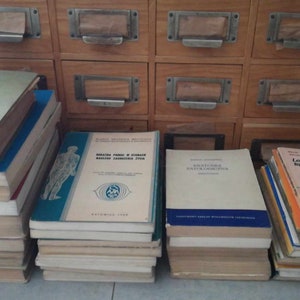 Può includere: Una pila di libri antichi rilegati con vari titoli, tra cui "Analiza Danych Ekonomicznych" e "Lokalne ruchy alternatywne w Europie".