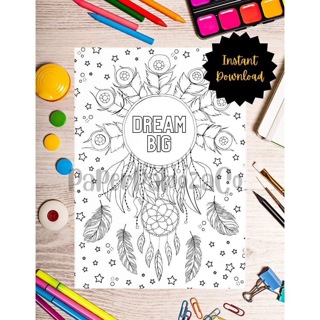 Dream Big Coloring Page Printable Coloring Book Page - Etsy