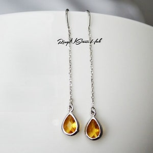 Citrine Earrings, November Birthstone Earrings, Birthday Earrings, Pear, Sterling Silver or 14K Gold Fill, Wife Gift, Bridesmaid Gift