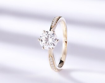 Round Cut Moissanite Engagement Ring, Stacking Ring.14K/18K Rose Gold, Vintage Unique Round Diamond Cluster Ring Women, Wedding Bridal Ring