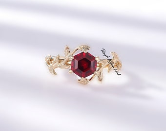 Lab Rubin Ring / Rubin Verlobungsring aus 14 Karat Gold / Rubin Diamant Ring / Juli Geburtsstein / Versprechensring