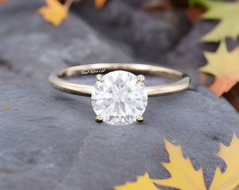 Round Cut Moissanite Engagement Ring , Stacking Ring.14K/18K Gold, Vintage Unique Round Diamond Cluster Ring Women, Wedding Bridal Ring