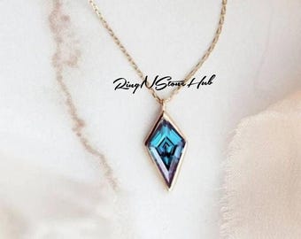 Kite Alexandrite Necklace: Color Changing Lab Stone, Sterling Silver Pendant