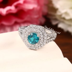 Paraiba Turmalin Ring Silber Neon Brasilianischer Paraiba Verlobungsring Klassisch handgefertigter Alltagsring, Damen Stapelring