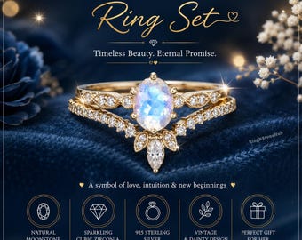 Vintage naturlig månstensring set 14k roséguld förlovningsring för kvinnor Elegant löfte ring set juni födelsesten jubileumspresent till henne