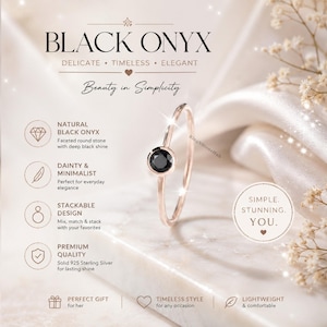 Ring Svart Onyx, Delikat Liten Elegant Ädelstensring, Stapelbar Sterling Silver Liten Stapelbar Rund Svart Onyx Ring Guld, Delikat Roséguld
