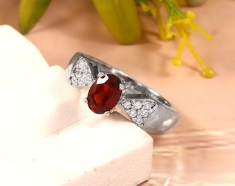 Oval Garnet Engagement Ring: Sterling Silver, January Birthstone