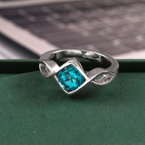 Paraiba Tourmaline Ring- Sterling Silver Brazilian Paraiba Engagement Ring For Women- Promise Ring- Turquoise Color October Birthstone