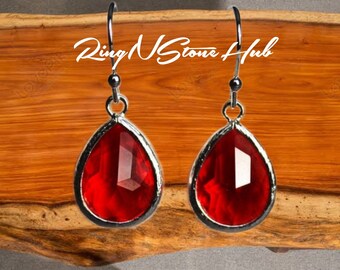 Muttertag Rubin Ohrringe, Juli Birthstone Schmuck Geschenk für Mama, Massiv Silber Rubin Tropfen Ohrringe