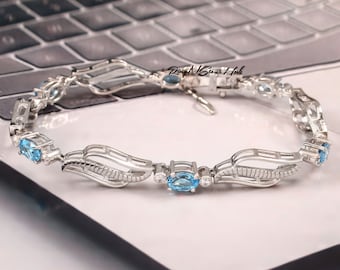 Swiss Blue Topaz Bracelet: Sterling Silver Gemstone Tennis Bracelet