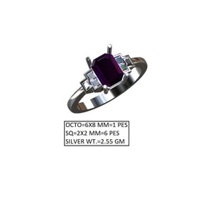 6x8mm Pre-Notched Emerald Sterling Silver Mount Ring Setting