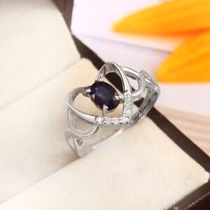 Vintage Sapphire Ring, Dainty Art Deco Blue Ring, Solid Silver Ring, Unique Sapphire Ring, Delicate Ring Stylish Women Ring