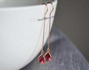 Rubin Tropfen Ohrringe, zierliche Juli Birthstone Ohrringe, Rubin Birne Ohrringe, Brautjungfer Ohrringe, Juli Geburtstagsgeschenk