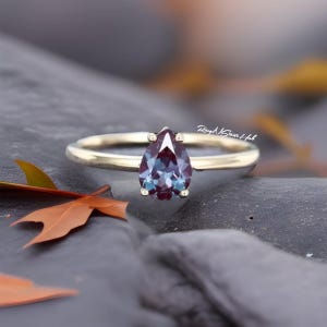 Lab Alexandrite Ring Color Changing Ring Engagement Ring Pear Cut Color Change Gemstone Ring Sterling Silver Gift For Women