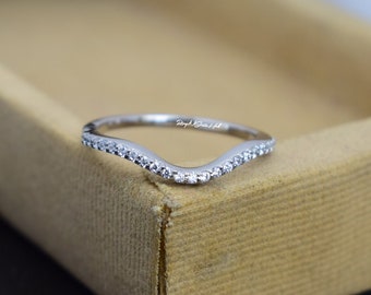 Moissanite Chevron Ring Band Ultra Thin Floating Eternity Band in Gold Vermeil or Rhodium over Sterling Silver