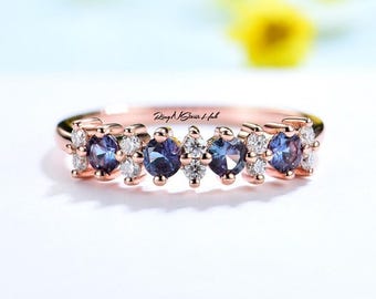 Alexandrite Half Eternity Band, June Birthstone Half Eternity Band, Color Changing Alexandrite Ring, Alexandrite Eternity Band Ring