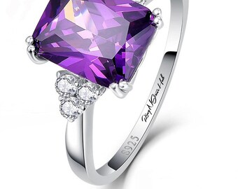 Color Changing Gemstone Ring Lab Alexandrite Ring Emerald Cut Gemstone Sterling Silver Engagement Ring June Birthstone  Alexandrite Ring