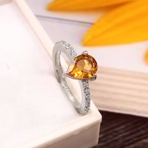 Genuine Citrine Ring, Sterling Silver Ring, Yellow Citrine, Engagement Ring, Cocktail Ring, Dedicated Ring, November Birthstone Ring