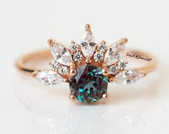 Anillo de alejandrita engastado en plata de ley - Anillo de compromiso único que cambia de color para mujer - Anillo de promesa - Piedra natal de junio - Regalo para ella
